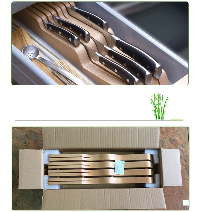 Wooden Knife Block Drawer for Kitchen Utensils Storage